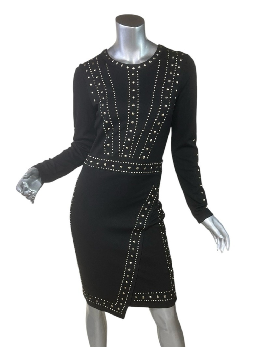 Venus Studded Black Long Sleeve Stretch Mini Dress Women’s Small